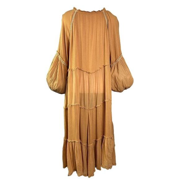 Free People In the Moment Dress M Mustard Yellow Oversized Tiered Boho Shift - Picture 5 of 13